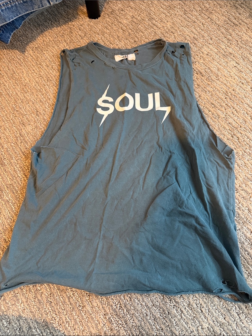SoulCycle Distressed Muscle Tank in Teal